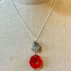 Turkish RARE Empire SILVER COIN carnelian pendant necklace